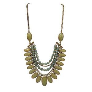 Green Beaded Statement Necklace With Gold Chain & Clover Charm By Lucky Brand